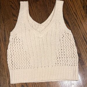 Ramy Brook Cream Crochet V-Neck Knit Tank Top